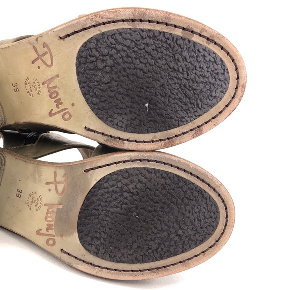 P. Monjo Olive Leather Cutout Zip Ankle Sandals EUR 38 - Picture 11 of 12